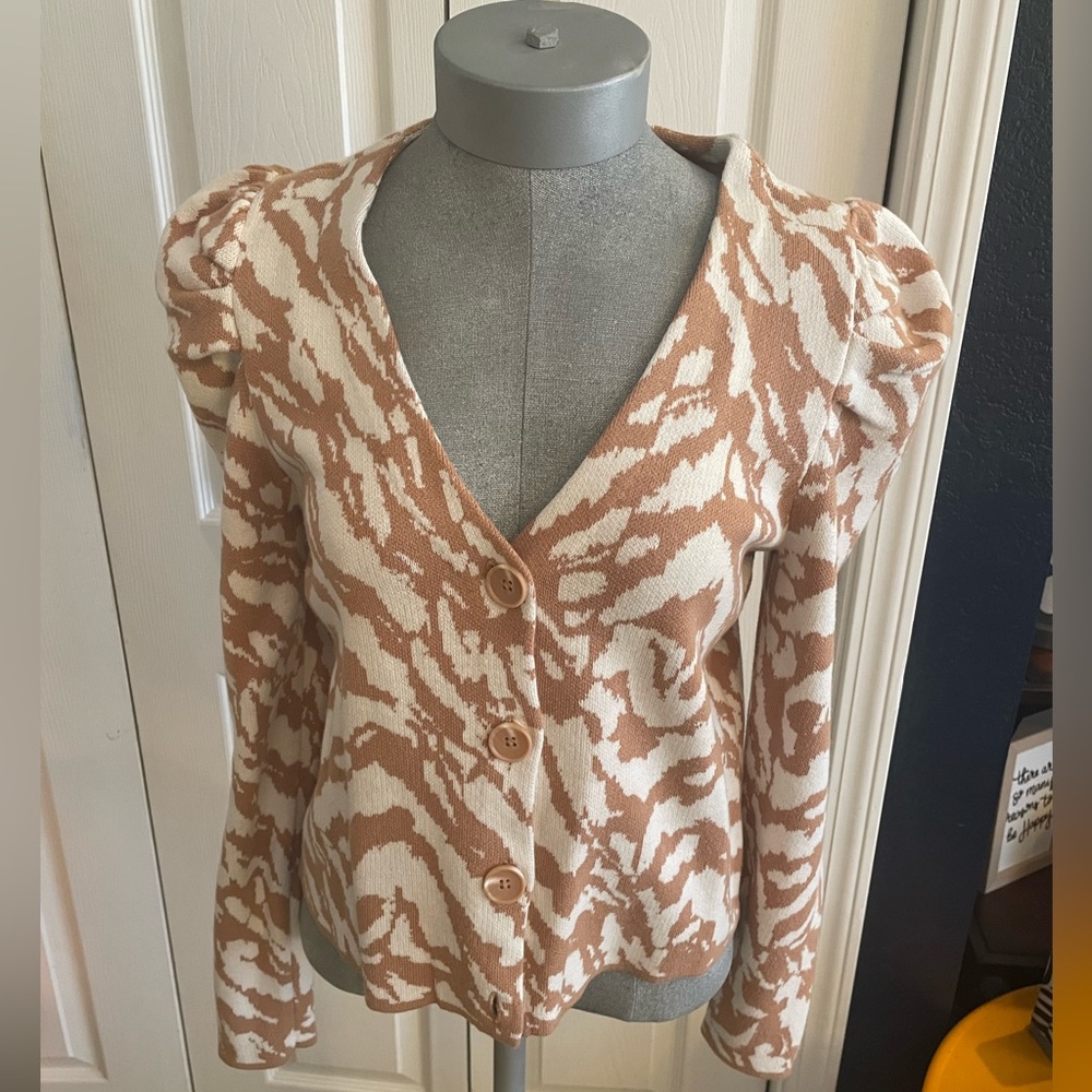 Animal Print Cardigan Nine West Puff Sleeve Size Small